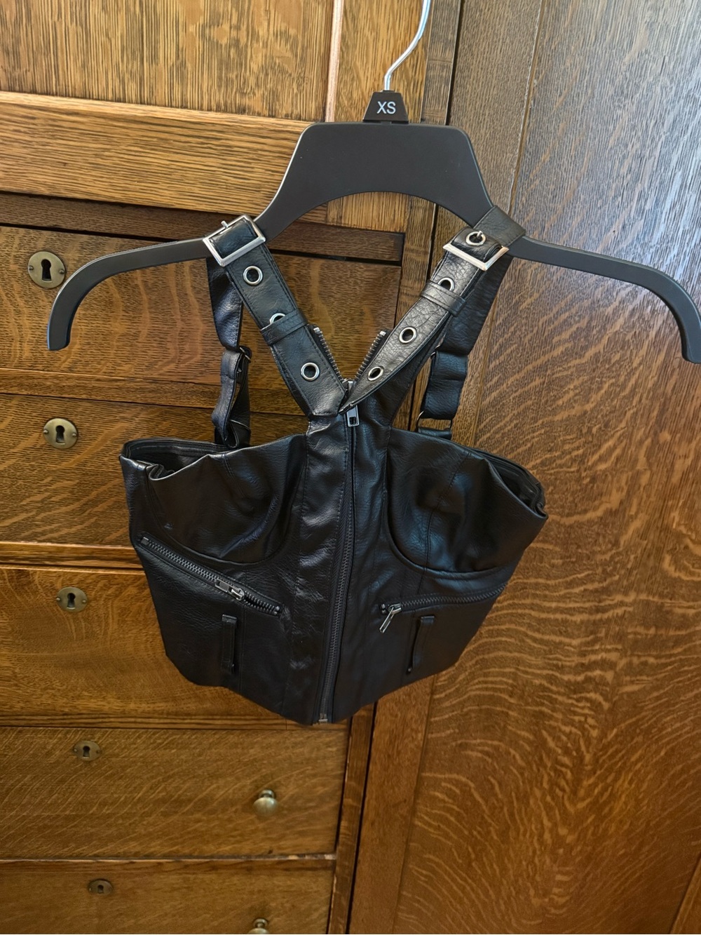 Social Collision Black Grommet Faux Leather Girls Halter Top